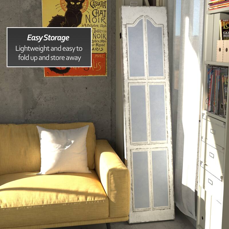 6 ft. Tall Double Sided Blue and White Shutters Canvas Room Divider