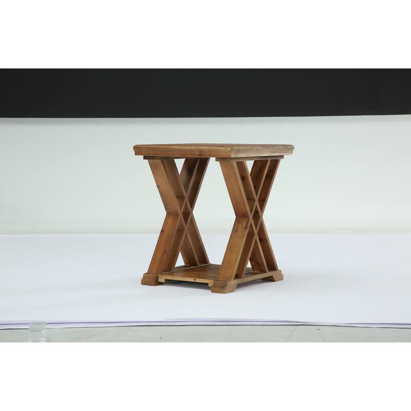 2-Tier Solid Wood End Table with Storage, 20 Inch Square Side Table