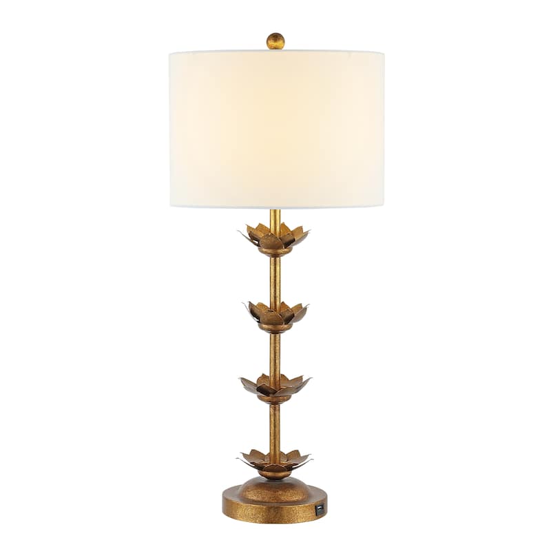 SAFAVIEH Lighting Chayah 32-inch Antique Gold Leaf Table Lamp (Set of 2) - 14"x14"x32" - 14Wx14Dx32H