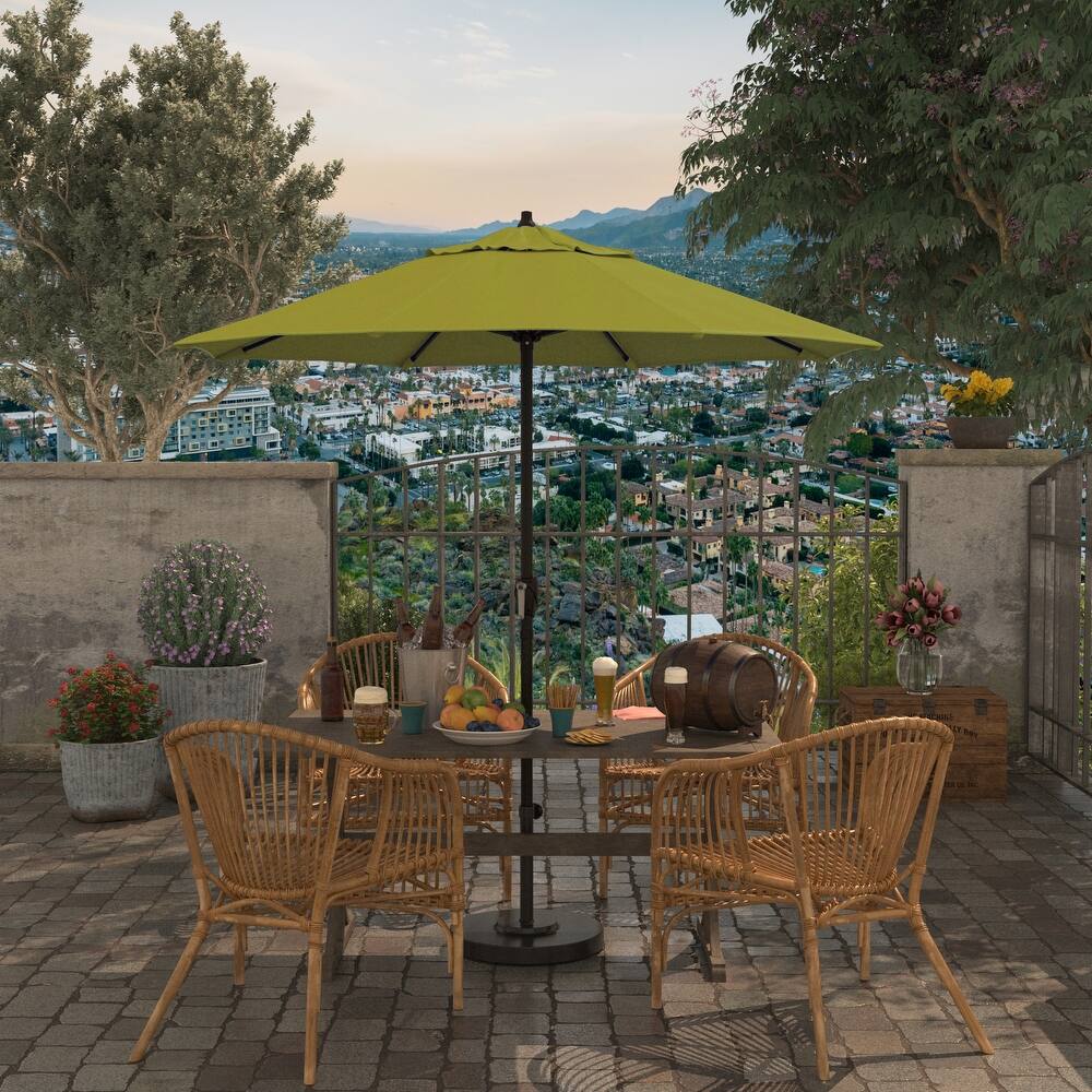 California Umbrella 7.5' Round Crank Lift Auto Tilt 8 Rib Aluminum Patio Umbrella, Bronze Finish, Pacifica Pacific Blue Fabric