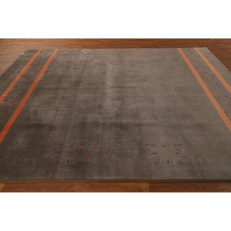 Hand Knotted Oriental 100% Wool Carpet Tribal Tribal Brown Gabbeh Area Rug - 9' 10'' X 8' 1''