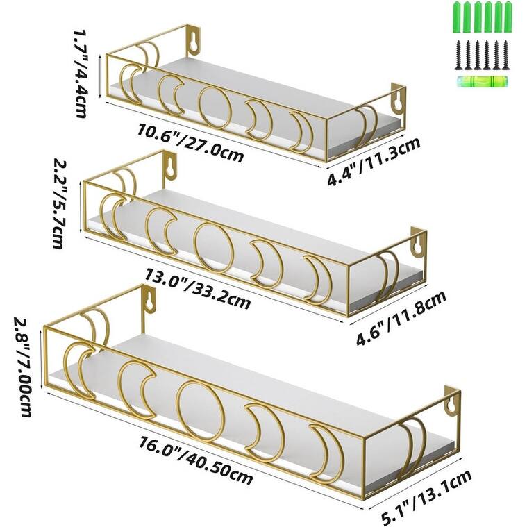 3 Pack Small Floating Book Plant Shelves - 2.75"D x 15.98"W x 5.27"H