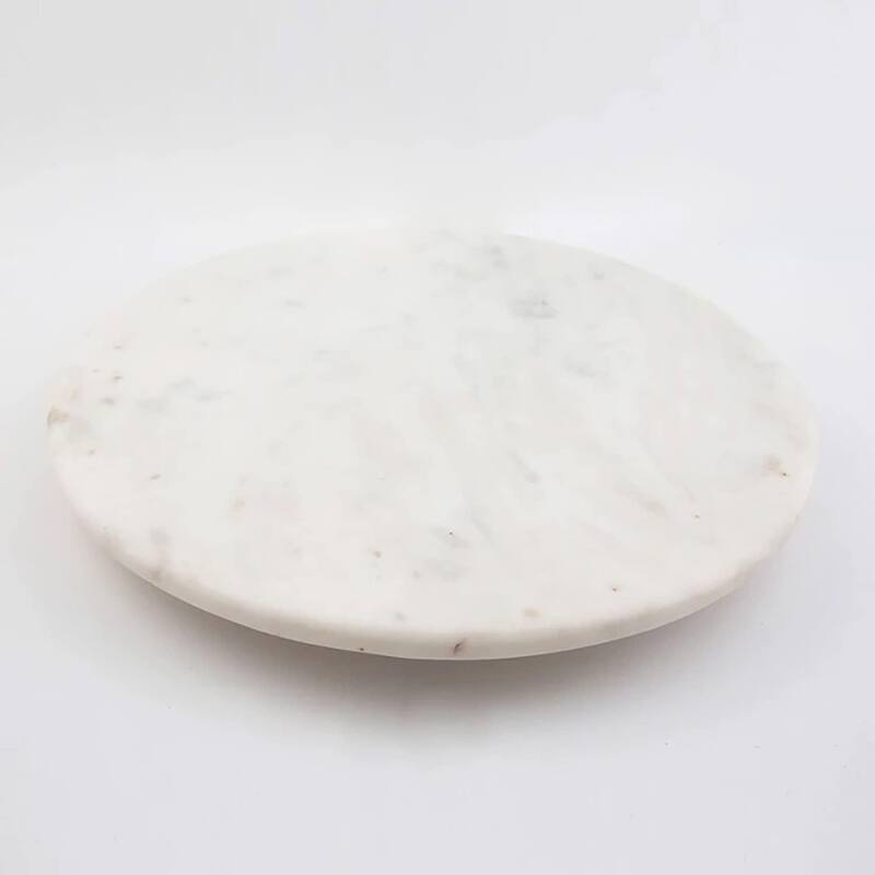 All Natural White Marble Lazy Susan Turntable 12" Diameter Cake Plate, Heat Tolerant, Holds Cold Temperatures, Wipes Clean - White