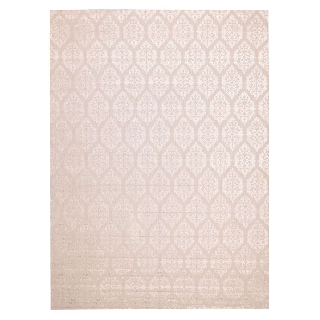 ECARPETGALLERY Hand Loomed Elysian Light Grey Viscose, Wool Rug - 9'10 x 13'3