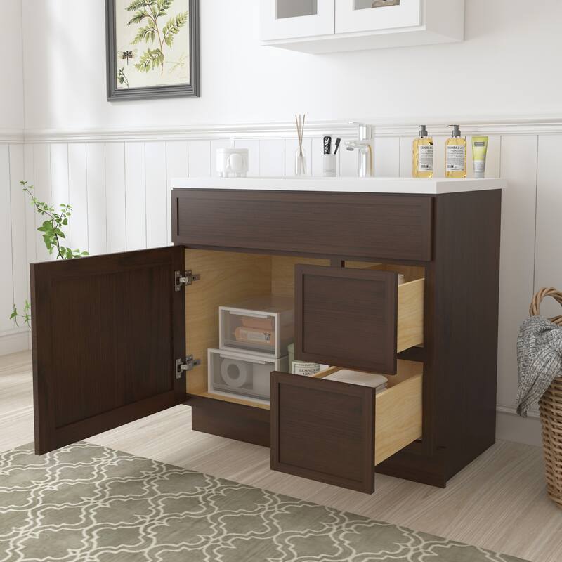 Vanity Art 36" Freestanding Single Base 2 Drawers Storage Cabinet with Soft Close Door