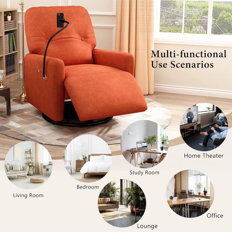 270 Degree Swivel Electric Recliner Home Theater Seating Single Reclining Sofa Rocking Motion Recliner with a Phone Holder for L - N/A