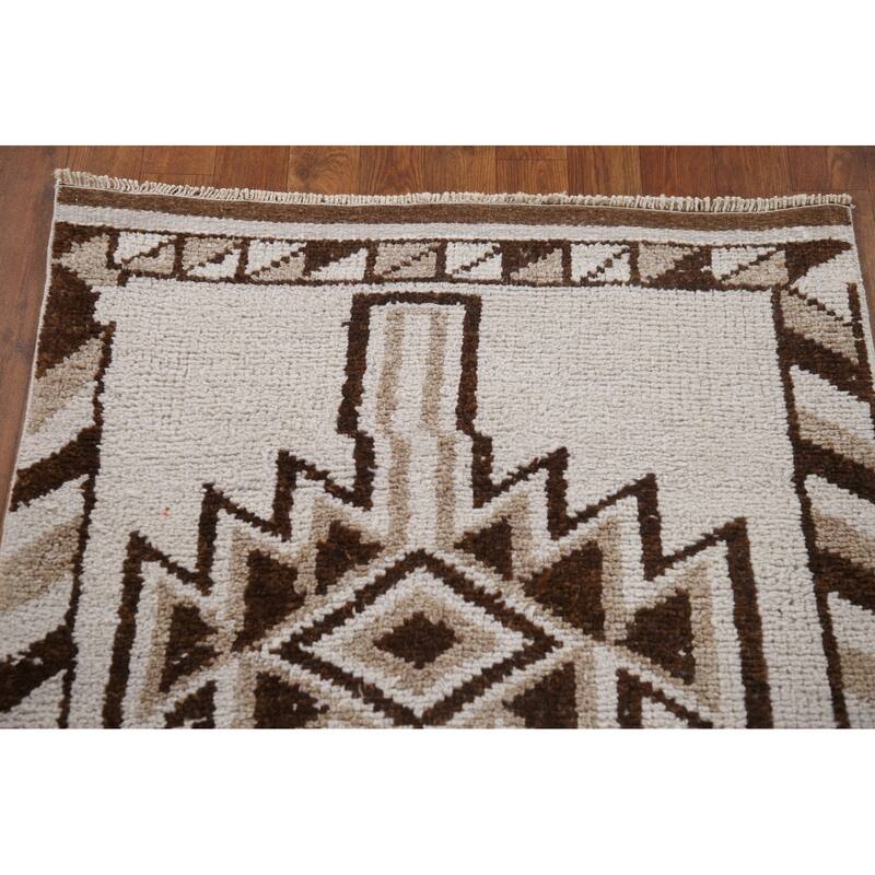 Natural Dye Anatolian Turkish Runner Rug Handmade Beige Wool Carpet - 2'11"x 12'2"