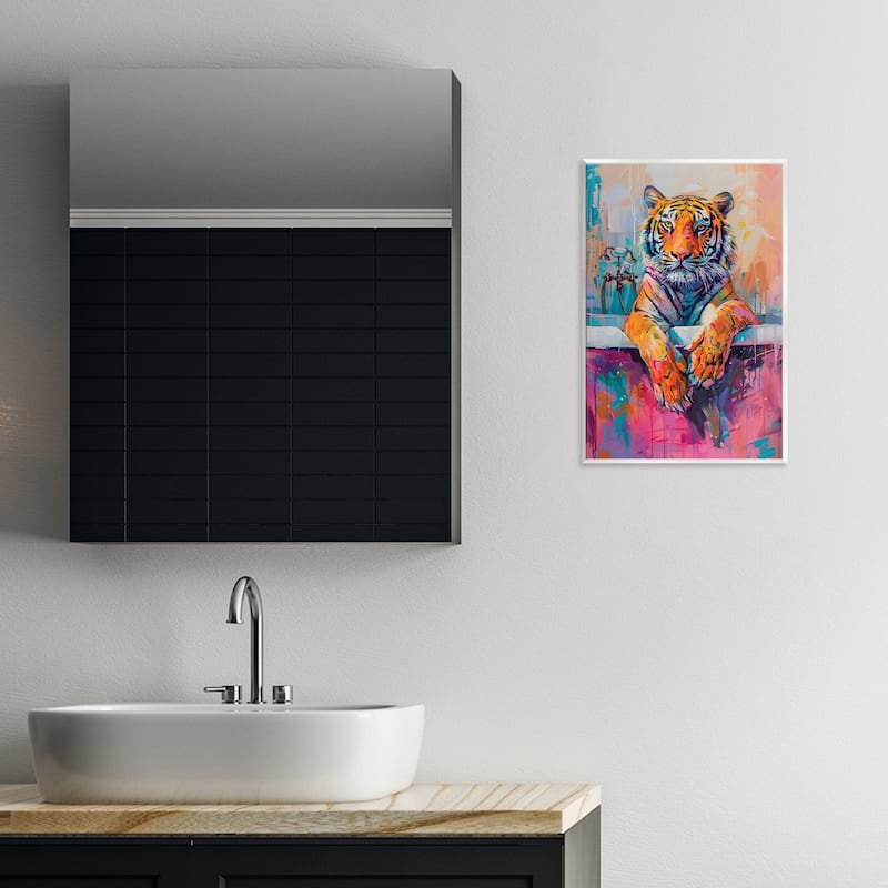 Stupell Bathing Tiger in Bright Tub Wall Plaque Art Design By LSR Design Studio