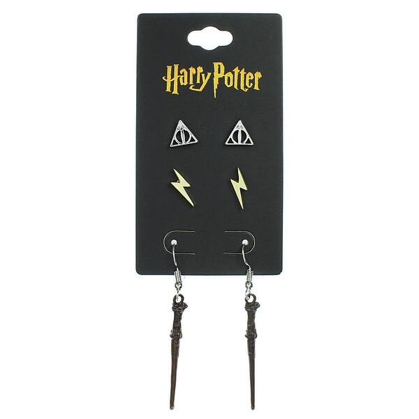 Shop Harry Potter Earrings For Women 3 Pack Deathly Hallows Lightning Scar Harry Potter Wand Overstock 22800086