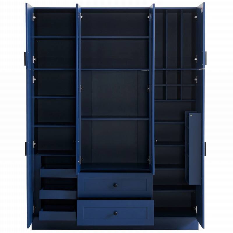 Modern 71" Tall Kitchen Pantry with Storage Cabinet, 6 Doors , Drawers, Adjustable Shelves,Pull-out Trays and Wine Rack