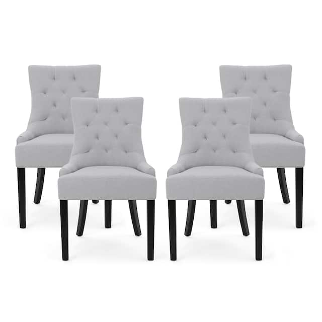 Hayden Modern Tufted Fabric Dining Chairs (Set of 4) by Christopher Knight Home - Light Gray + Espresso