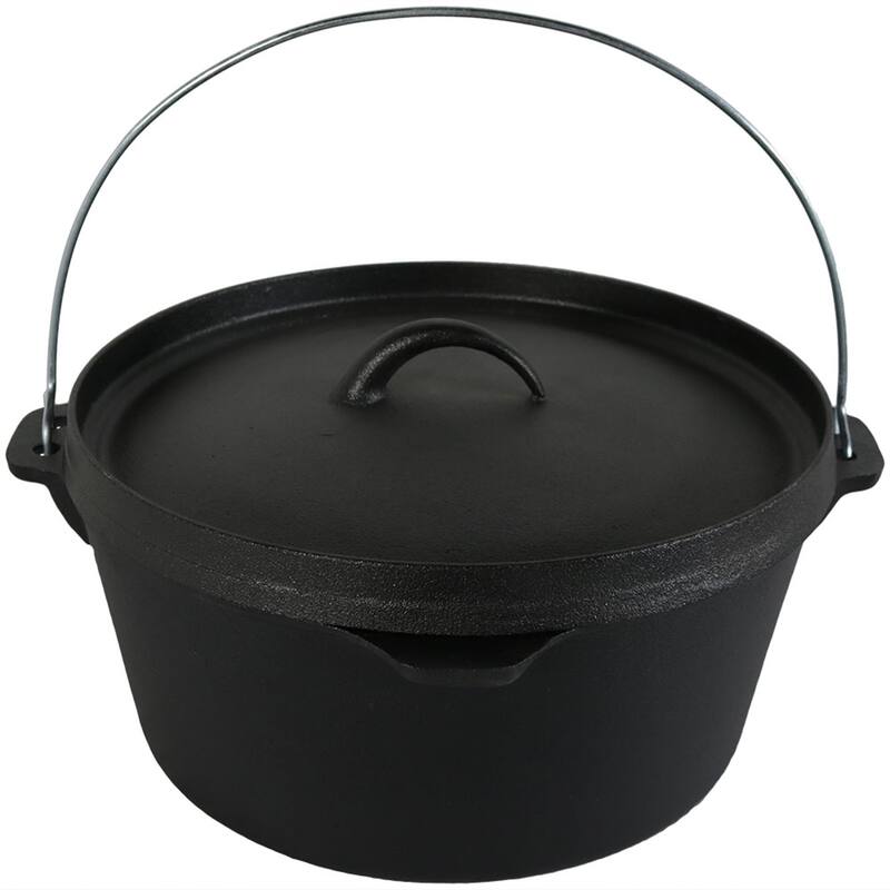 HomeRoots 12" Black Cast Iron Dutch Oven Stock Pot - 12.25 in. x 6.00 in. x 12.25 in.