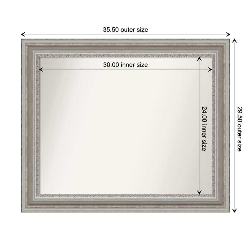 Parlor Silver Framed Non-Beveled Custom Wall Mirror, Bathroom Vanity Mirror - Outer Size: 35.5 x 29.5