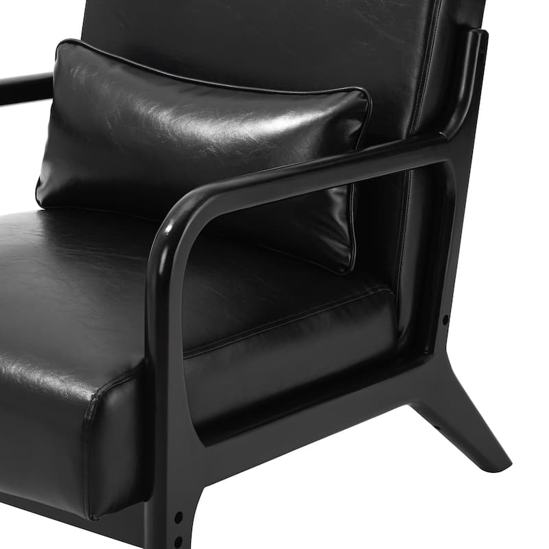 Glitzhome 30.75"H Mid-Century Modern PU Leather Armchair Accent Chair with Pillow - 25.75"W x 33.75"D x 30.75"H