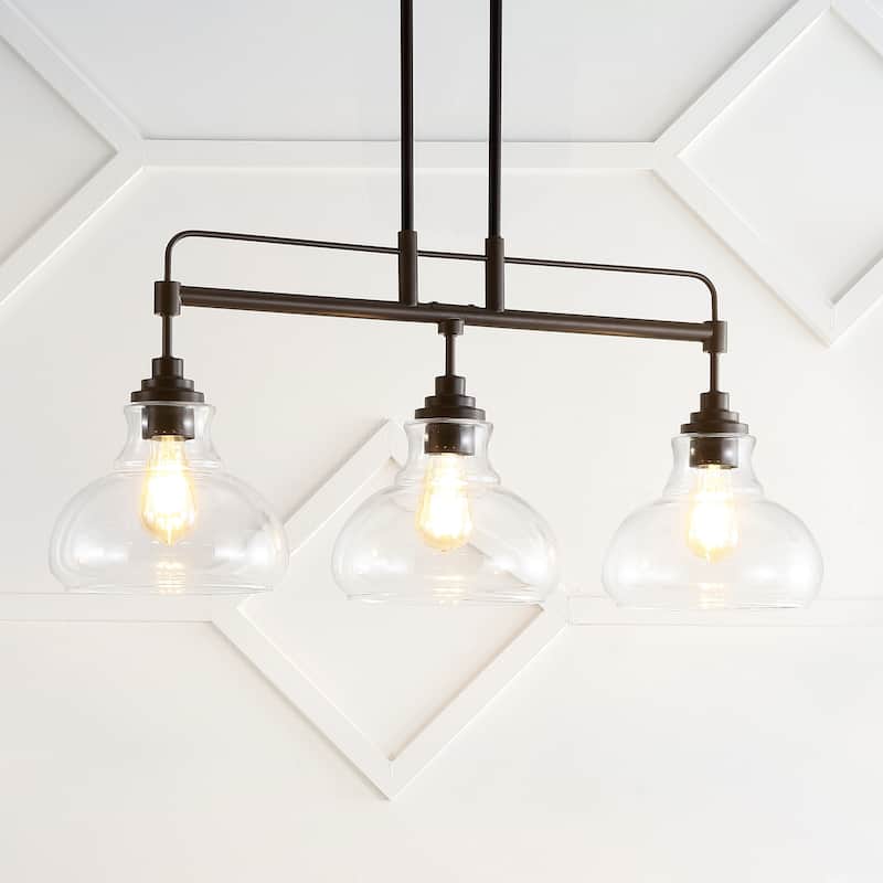 Abbott 32.5" 3-Light Farmhouse Industrial Iron/Glass Linear LED Pendant, Oil Rubbed Bronze/Clear by JONATHAN Y