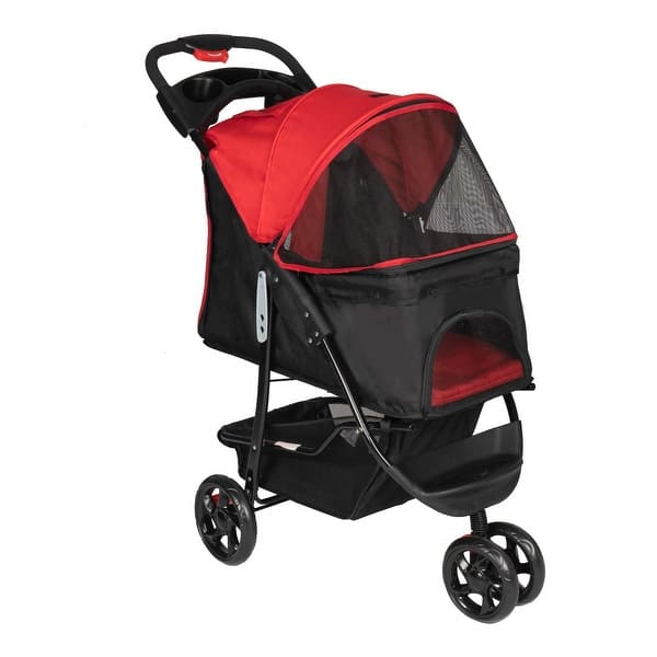 Kinpaw Pet Stroller Foldable Cat Dog Stroller Carrier w/3 Wheels, Storage  Basket and Removable Liner, Red - Bed Bath & Beyond - 34449467