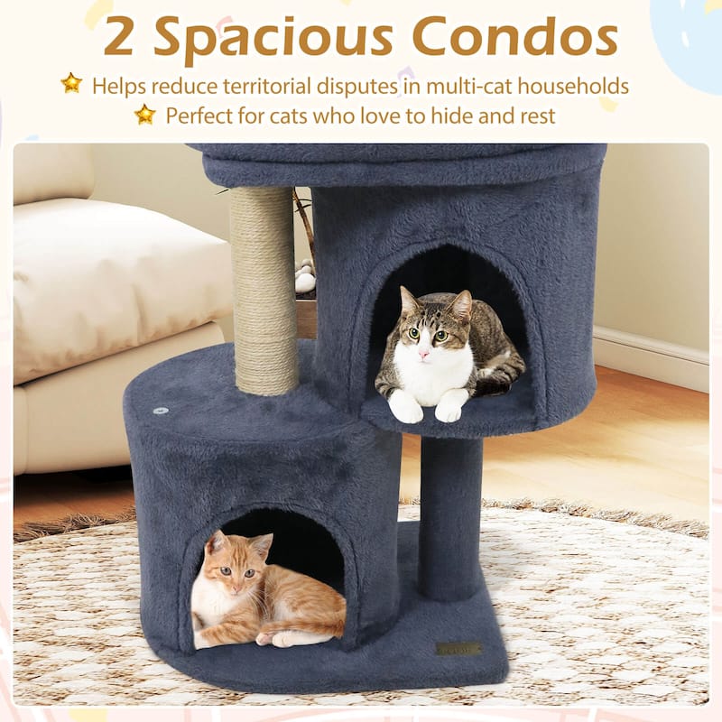 Costway 26” Small Cat Tree with Large Padded Plush Perch, 2 Condos, - See Details