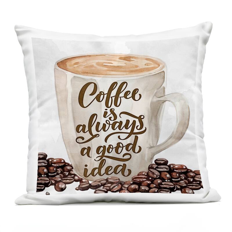 Stupell Coffee Phrase Classic Mug Printed Outdoor Throw Pillow Design by Kim Allen - Accent - Polyester - Off-White - Single