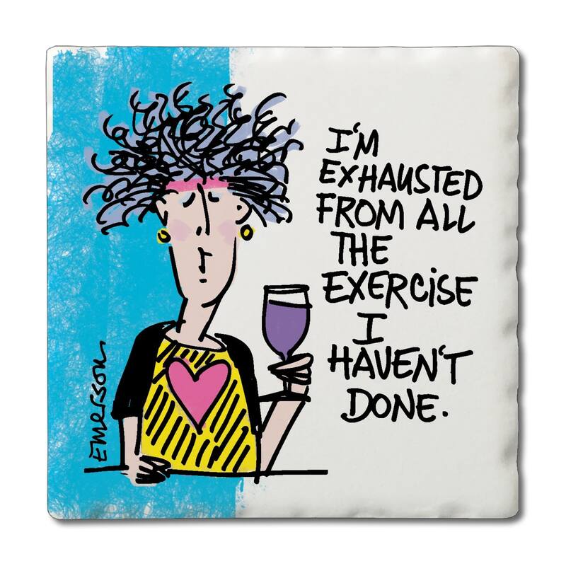 Exercise 4 Pack Absorbent Stone Coasters with Cork Backing 4" Square Made in The USA Absorbent Wipes Clean - Multi