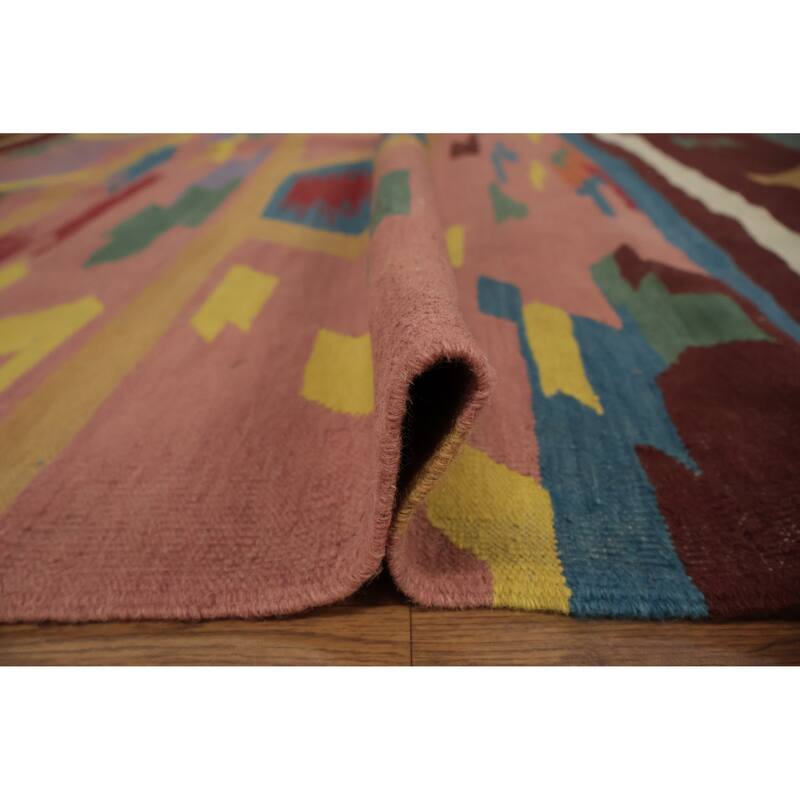 Hand Woven Oriental 100% Wool Carpet Southwestern Tribal Multi-Colored Kilim Area Rug - 11' 10'' X 8' 8''
