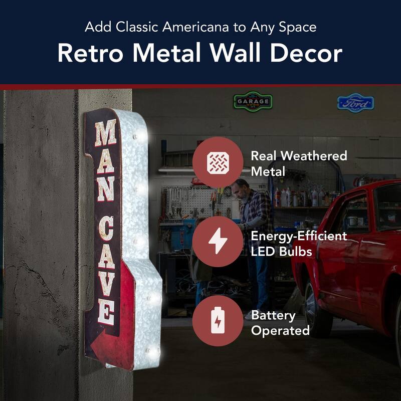 Man Cave Double Sided Off the Wall LED Marquee Light Up Sign for Bar, Garage or Man Cave