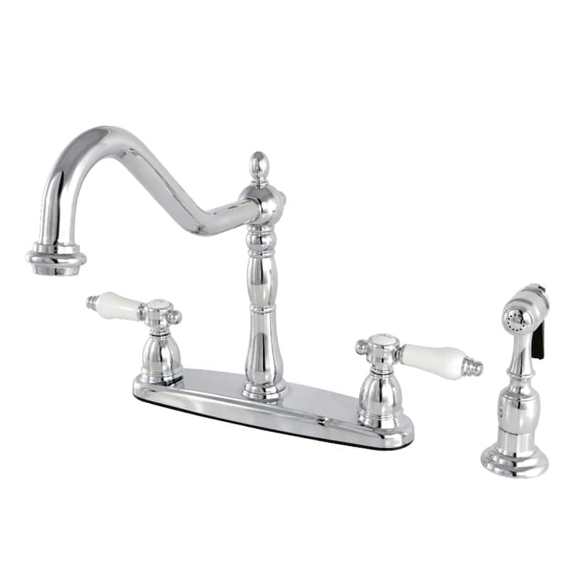 Kingston Brass Vintage Porcelain 8-inch Centerset Kitchen Faucet with Side Sprayer - Polished chrome