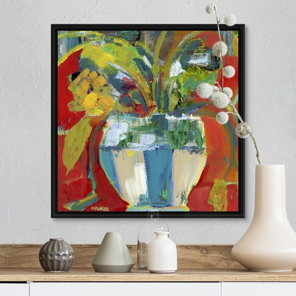 Shop Abstract Floral Red Aqua Ii Black Float Frame Canvas Art