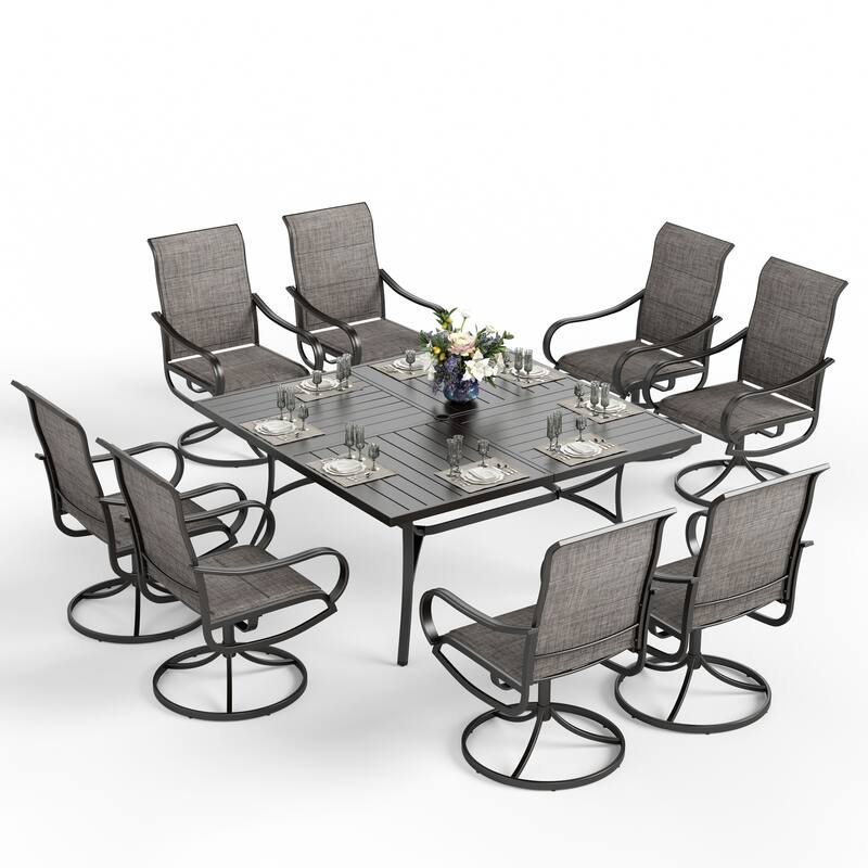 MAISON ARTS 9 Pieces Patio Dining Set, 60 Inch Square Metal Table and Sling Dining Chairs