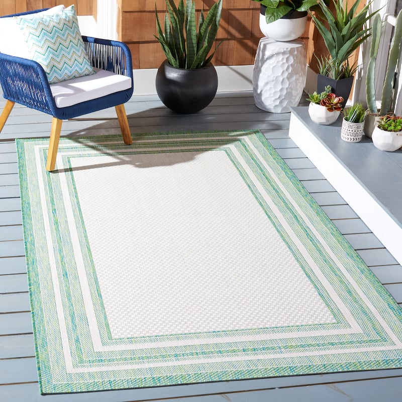 SAFAVIEH Courtyard Vickie Indoor/ Outdoor Waterproof Patio Backyard Rug - 5'3" x 7'7" - Ivory/Green