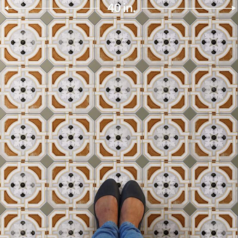 Merola Tile Vaudeville Octagon Deco Zimer with Taco Oliva 7-7/8" x 7-7/8" Porcelain Floor and Wall Tile