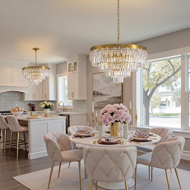 24 in. Modern 5-Tier Gold Crystal Chandelier with 11 Lights, Round Contemporary Ceiling Light for Dining Room and Living Room