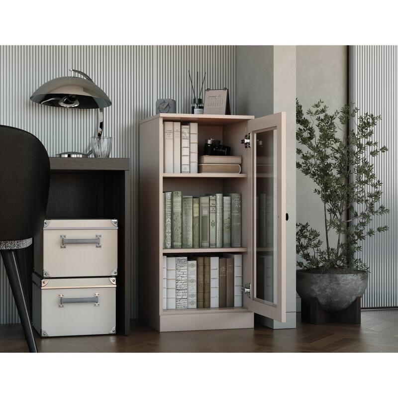 Palace Imports 100% Solid Wood 3-Shelf Bookcase with Clear Glass Door and Adjustable Shelves