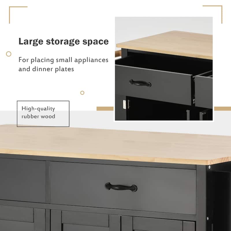Kitchen Island Cart with Solid Wood Top