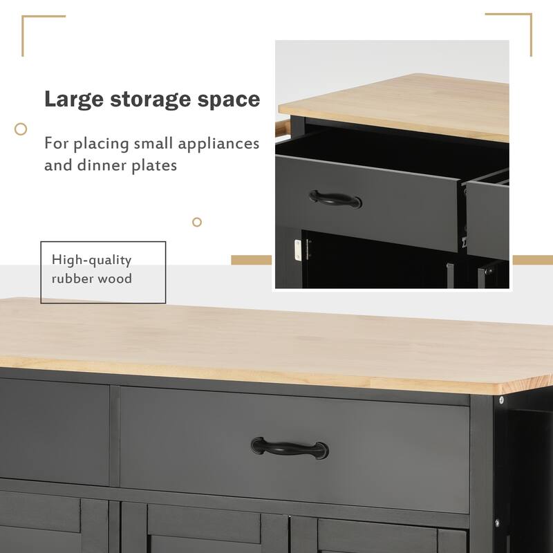 Rolling Kitchen Island Cart with Solid Wood Top and Locking Wheels, Mobile Kitchen Storage Islands for Dining Room