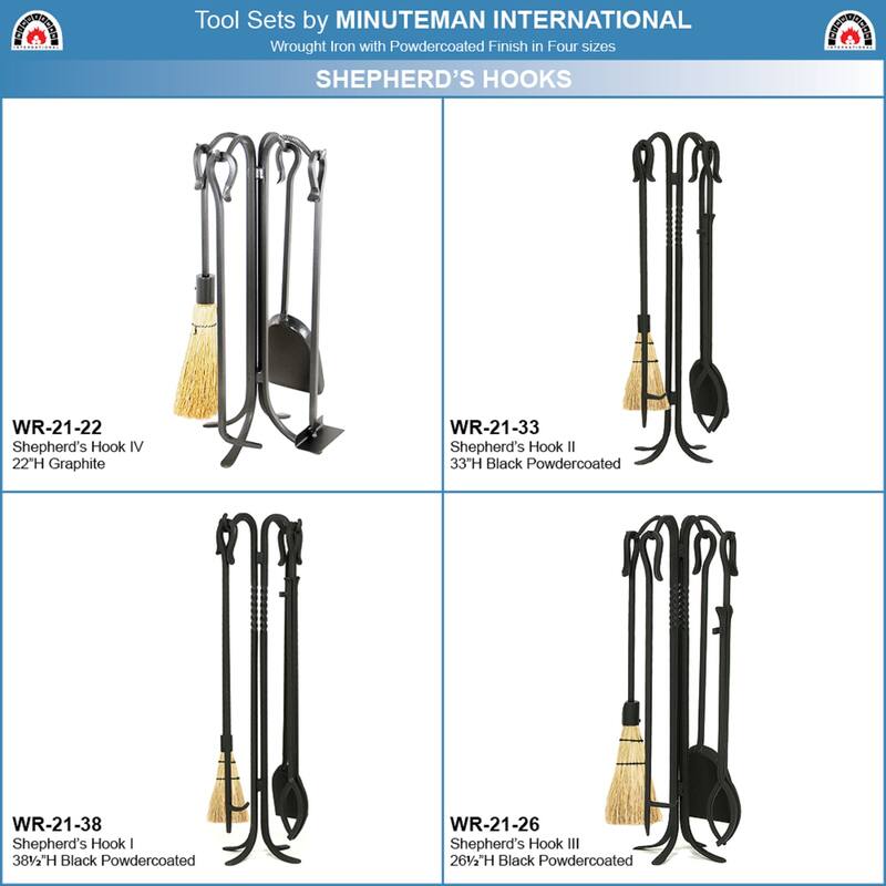 Minuteman International Shepherd's Hook Mini Fireplace Set of 4 Tools, 22 Inch Tall, Graphite Finish