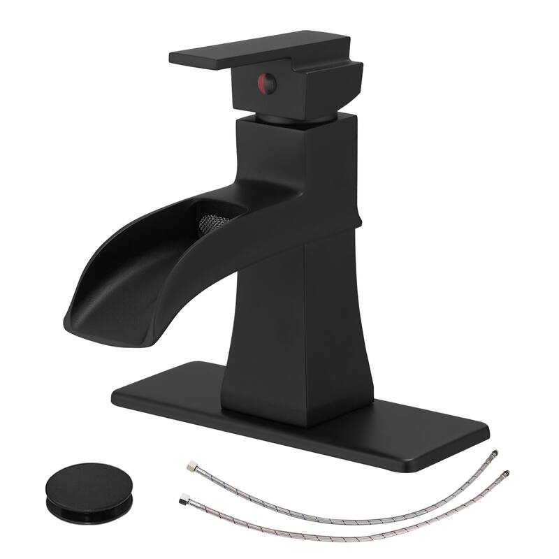 Topcraft Single Handle Waterfall Bathroom Faucet with Baseplate - Matte Black