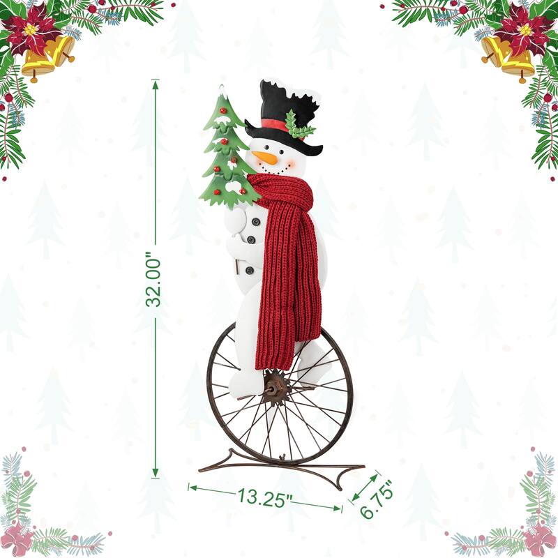 Glitzhome 32"H Metal Snowman Riding Bike Porch Decor(KD)