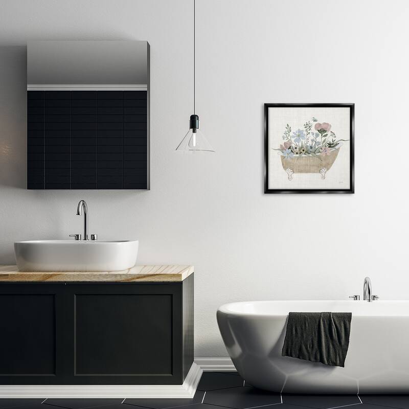 Stupell Rustic Botanicals in Tub Framed Floater Canvas Wall Art Design By Janet Tava