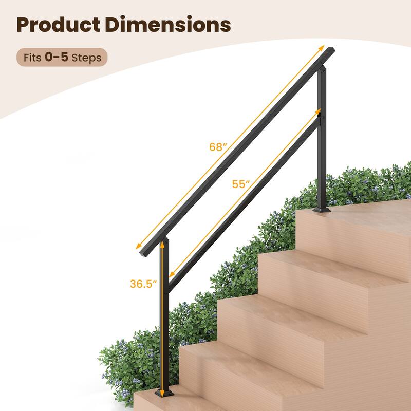 Gymax Metal Handrail 0-5 Steps w/Flexible Angle Adjustment