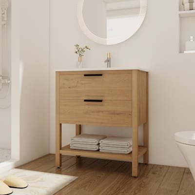 Beingnext 30" Bathroom Vanity with Sink, Single Sink Freestanding Bathroom Vanity with 2 Soft Close Drawers and Open Shelf