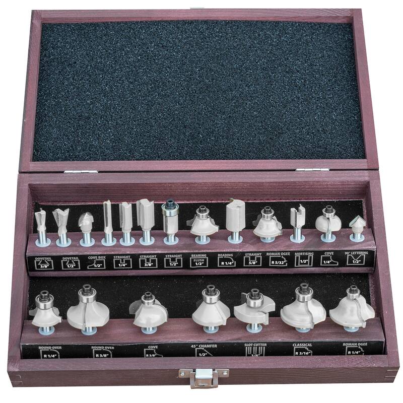 20 Piece Router Bit Set in Wood Box - 10.75"Lx10.5"Wx2.25"H