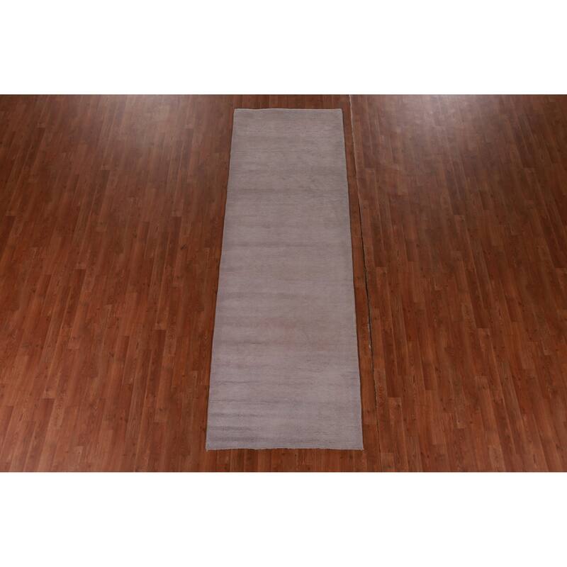 Hand Knotted Oriental 100% Wool Carpet Modern Solid Purples Gabbeh Runner Rug - 10' 0'' X 3' 3''