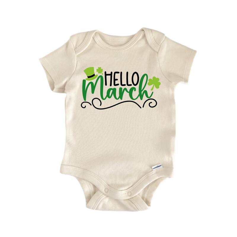 Hello March - Baby Boy Girl Clothes Infant Bodysuit Funny Cute - Blue - 0-3M