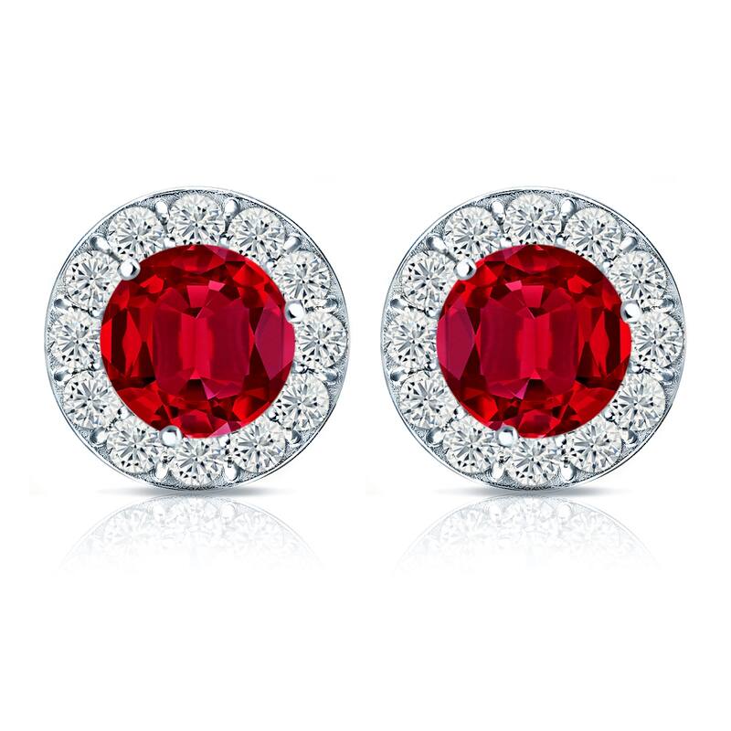 Auriya 14k Gold Lab Grown Gemstone Ruby Stud Earrings Round 0.25 to 5.00 ct. tw. Halo Push-Back