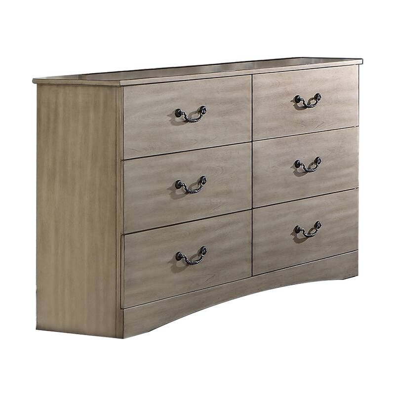 Bran 54 Inch Modern 6 Drawer Dresser, Pine Wood, Scalloped, Light Brown - Brown - 6-drawer