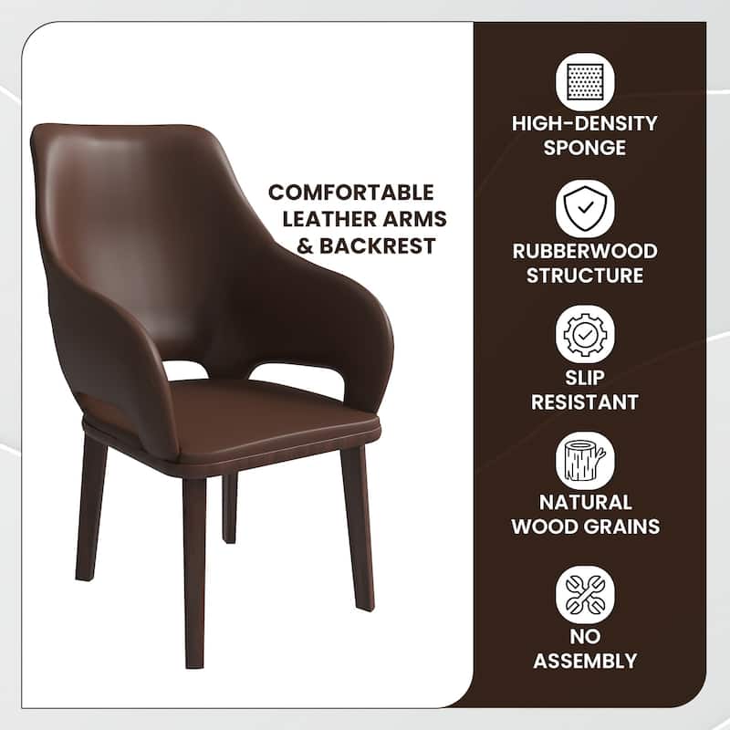 LeisureMod Set of 4 Vivara Leather Dining Chair with Padded Seat - Modern Arm Chair for Home Office Bar & Kitchen