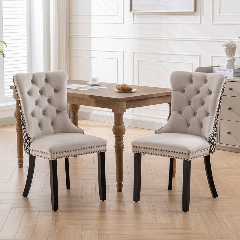 Classic Velvet Dining Chairs, High-end Tufted Solid Wood Contemporary Velvet Upholstered Dining Chair with Wood Legs Nailhead - Beige