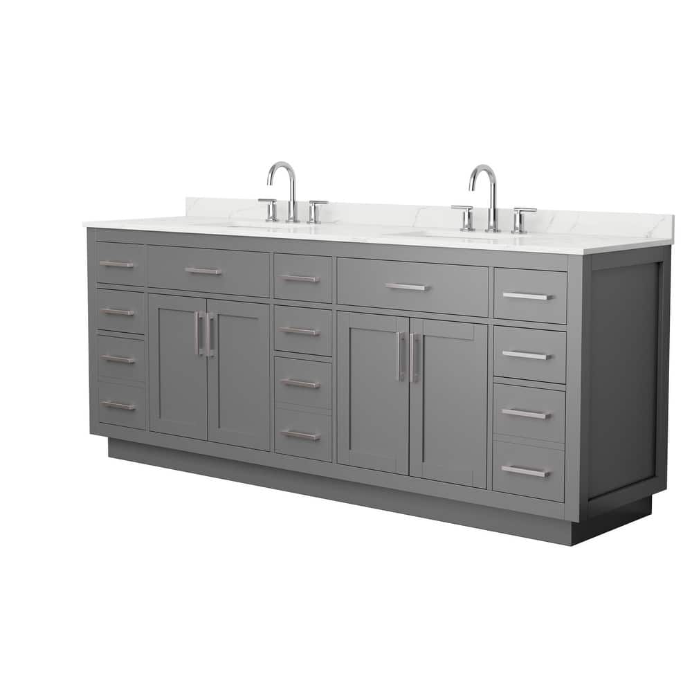 Beckett TK 84-inch Double Vanity, 3 Hole Quartz Top