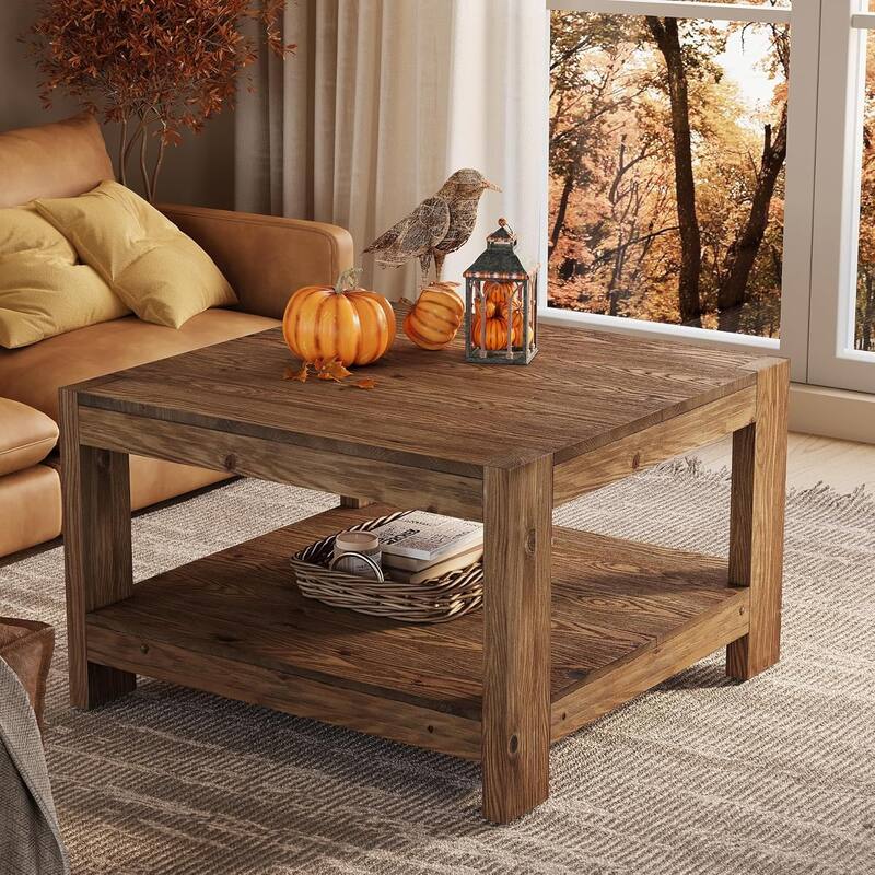 31.5" Solid Wood Square Coffee Table for Living Room