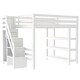 preview thumbnail 18 of 22, Twin/Full Size Loft Bed with White LED Light, Bed Frame with Shelves, Storage Staircase and Small Wardrobe